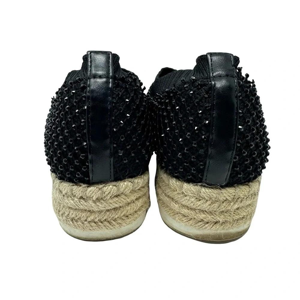 Adrienne Vittadini Sport Nicola Black Sequin Slip On Espadrille Wedges Size 9